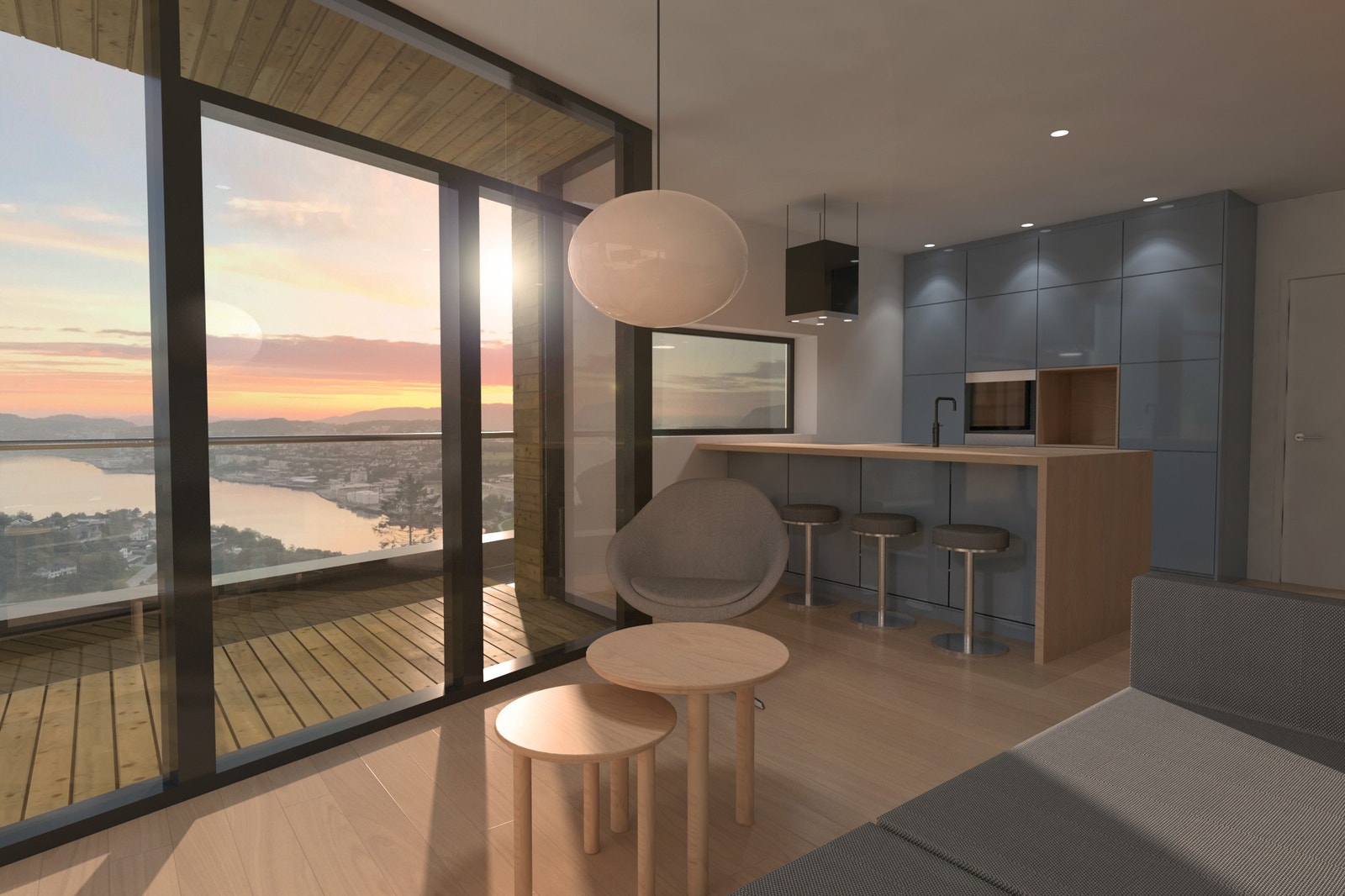 Stue/kjøkken møblert illustrasjon Galleribilde