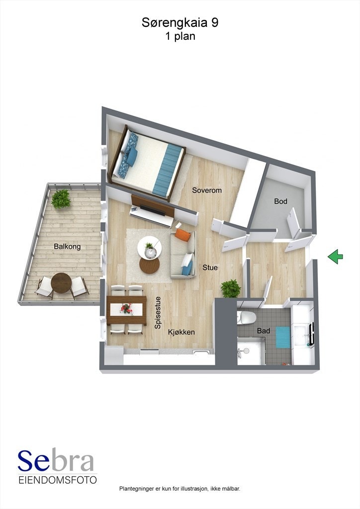 Floorplan letterhead - Sørengkaia 9 - 1 plan - 3D Floor Plan Galleribilde