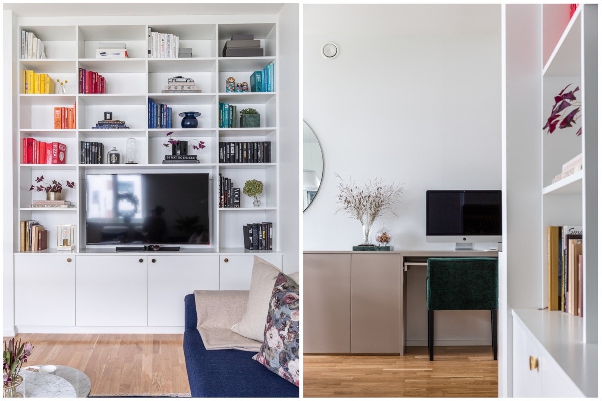 Plassbygd skjenk med kontorplass og TV-benk/bokhylle Galleribilde