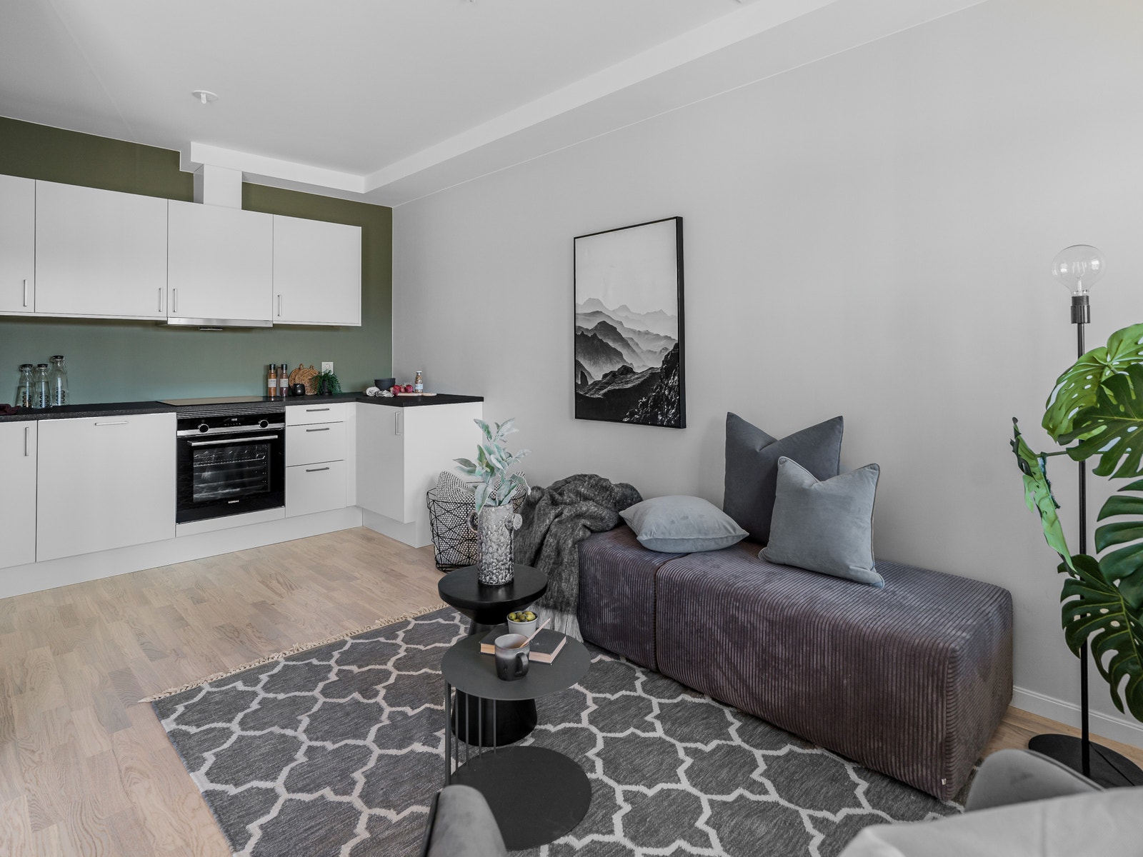 Stue m åpen kjøkkenløsing Galleribilde