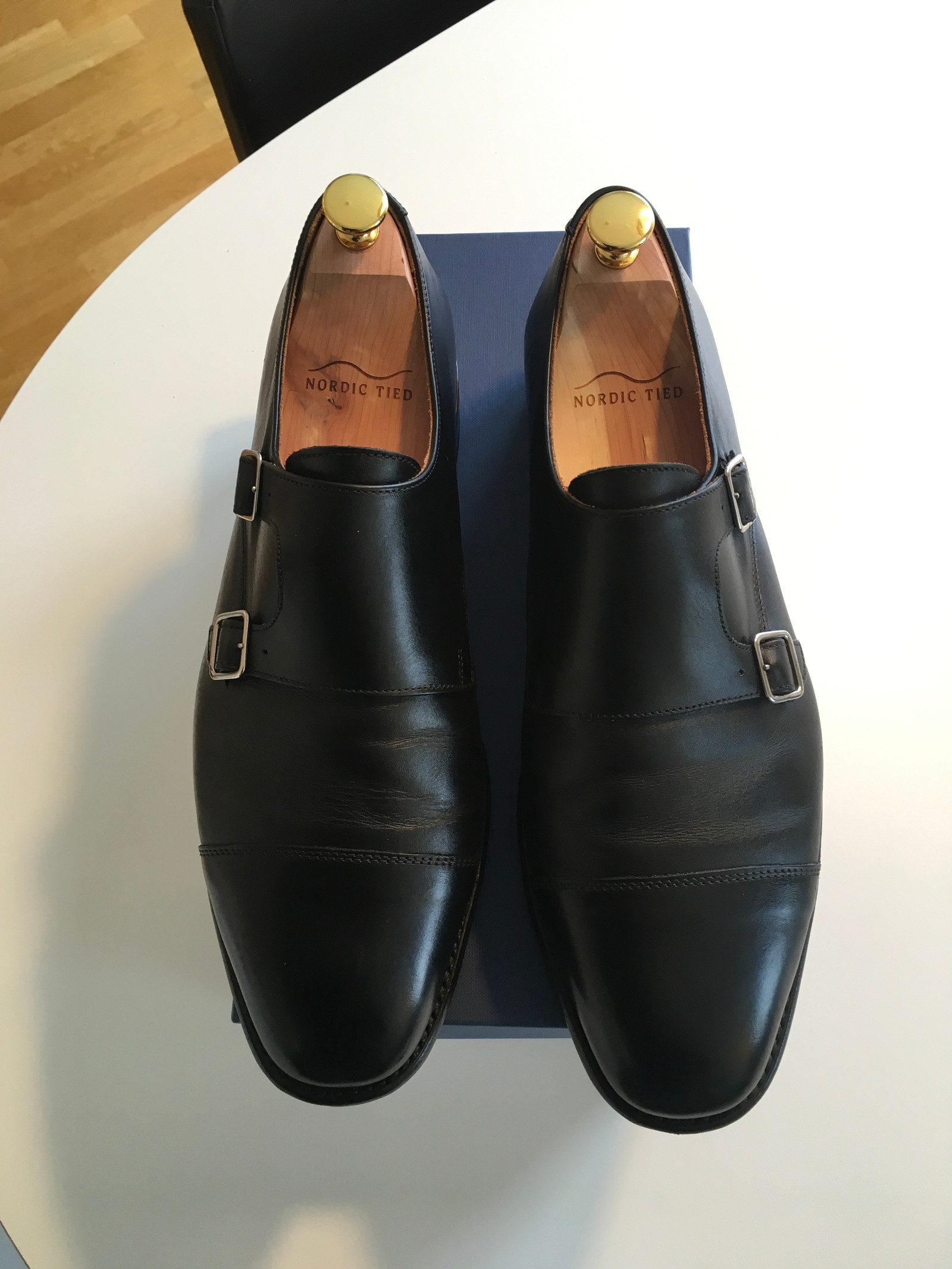 Sanders double monk strap, UK 10,5, sort kalveskinn Dobbel Monk Strap Sko Svart Skinn