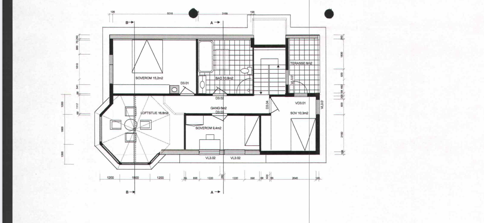 Plantegning 2.etg (planløsning er litt endret, bad er påmotsatt side av gang). Galleribilde