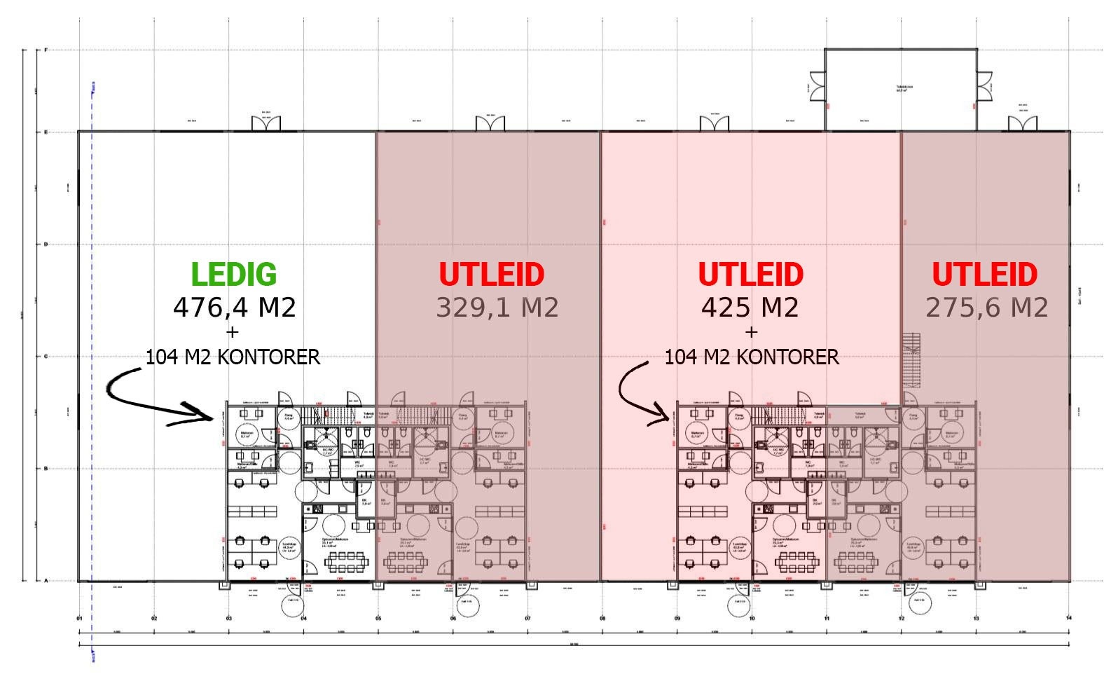Invendig inndeling av de fire seksjonene Galleribilde