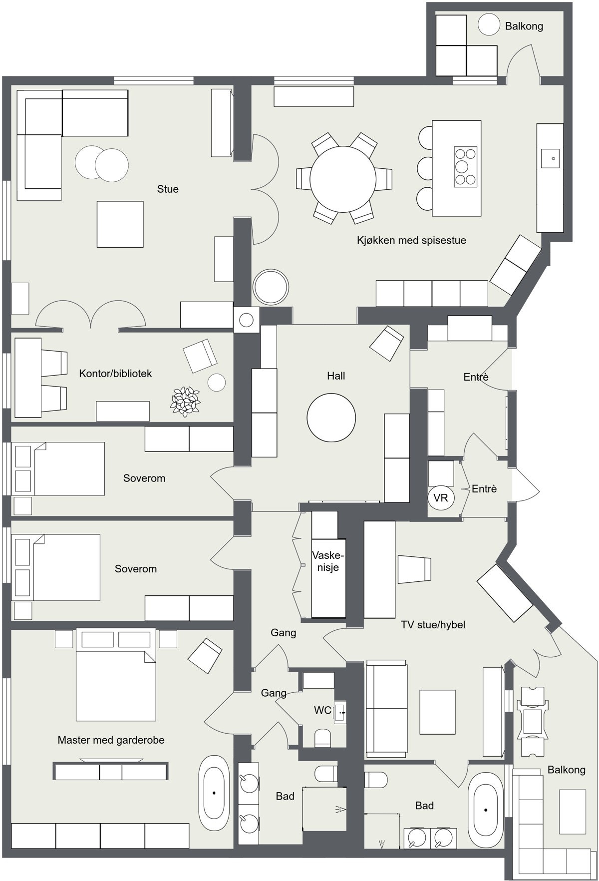 Plantegning 2D møblert - Fritzners gate 22 Galleribilde