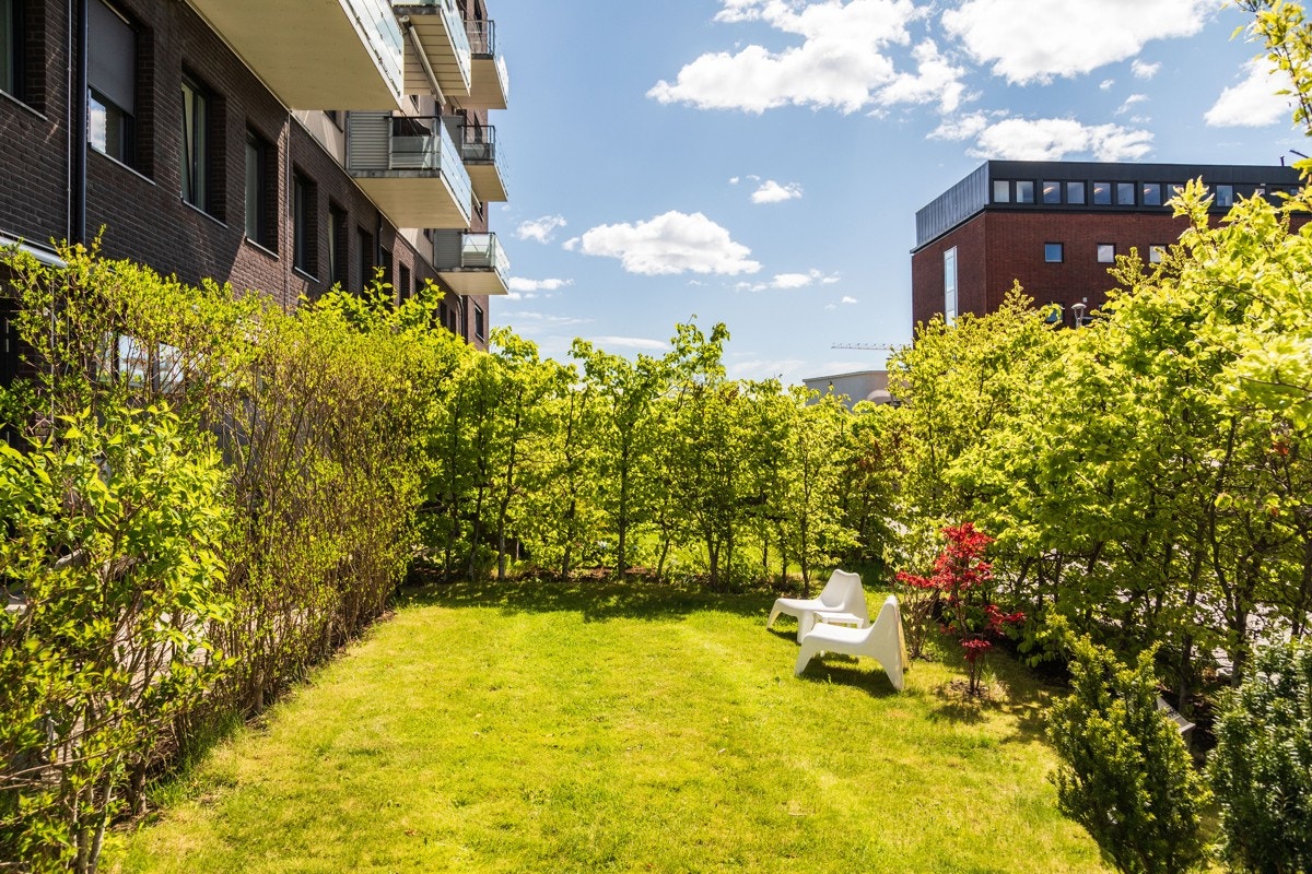 Hagen er pent innrammet med bøkehekk, som også har blader på vinterstid. Galleribilde