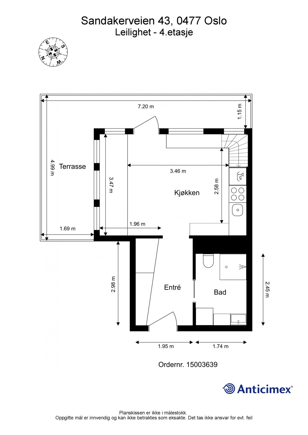 Plantegning med mål og kompass. Galleribilde