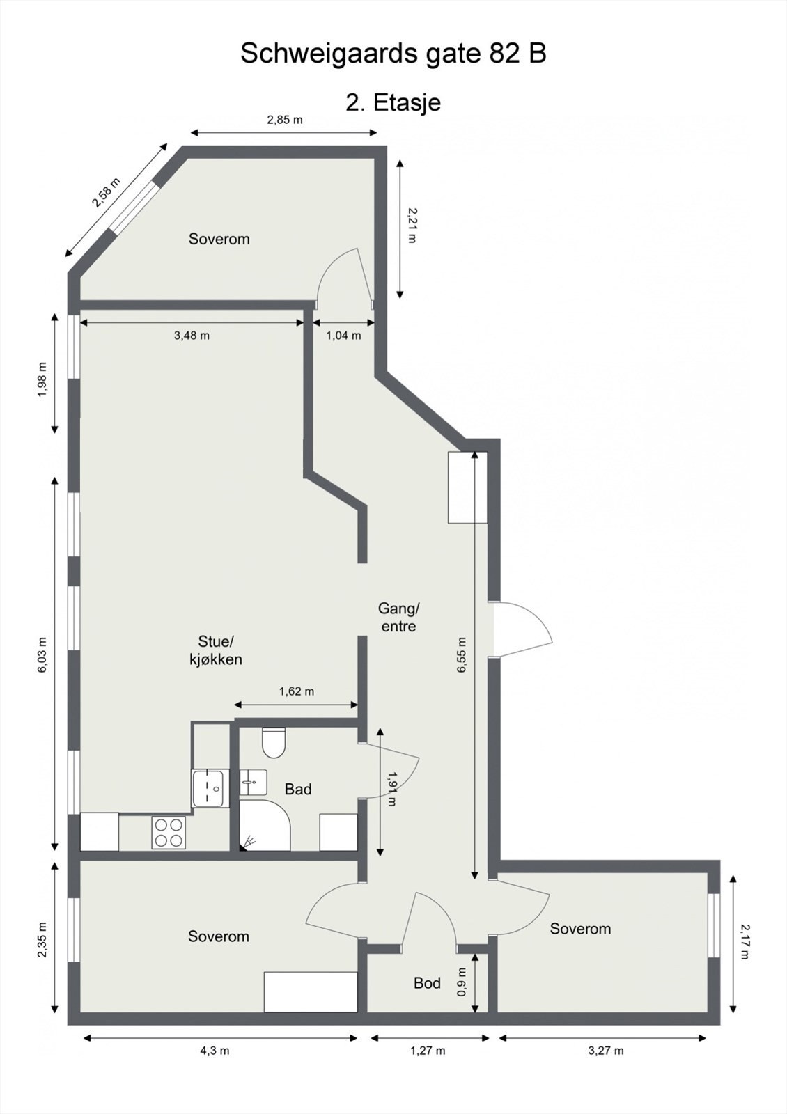 Det er muligheter for større stue- og kjøkkenområde ved å fjerne den ene veggen. Galleribilde