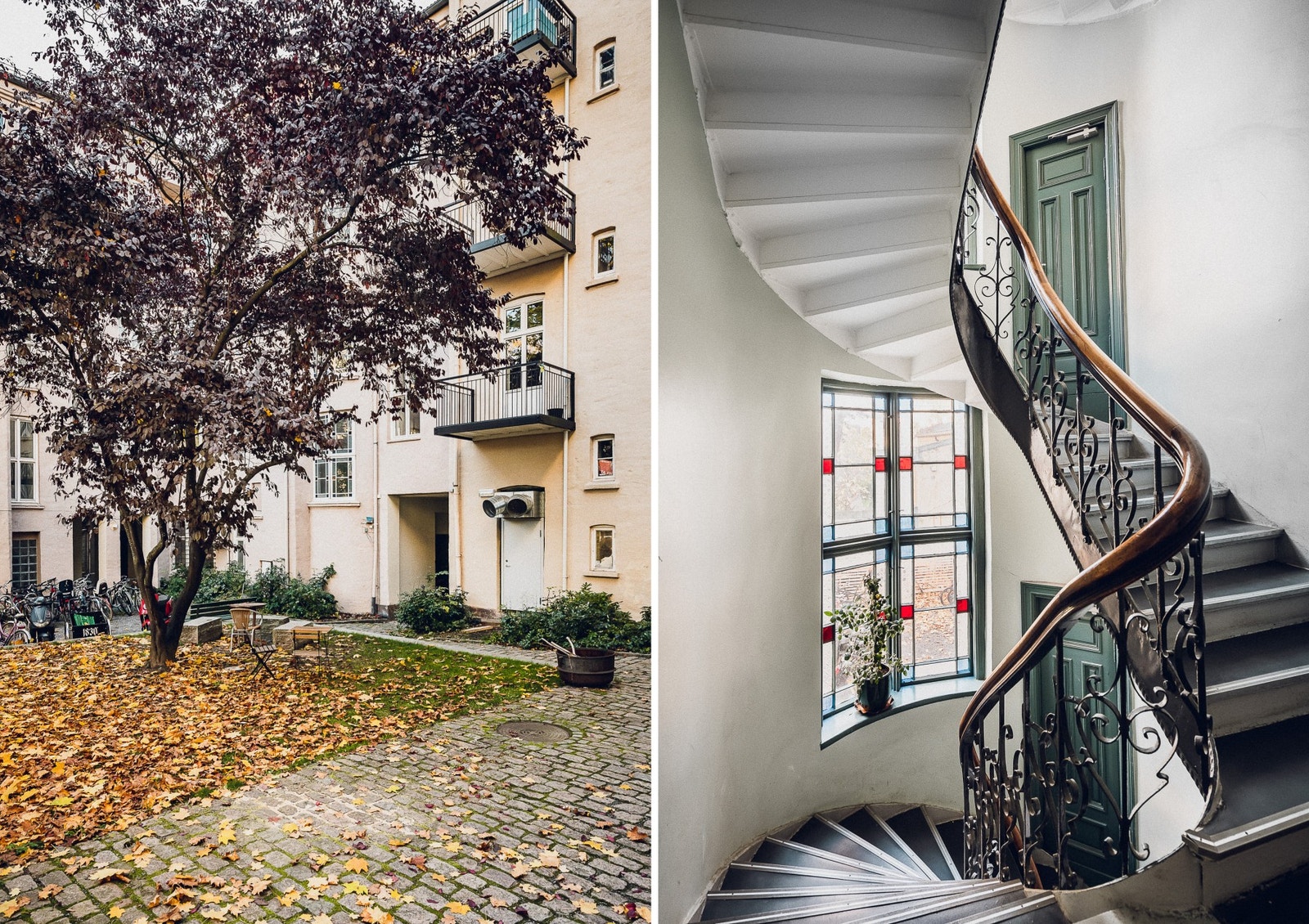 Hyggelig trappeoppgang med dekorative vinduer. Galleribilde