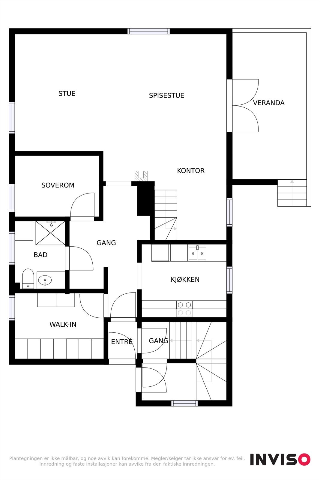 1.etasje. Ønsker du et soverom ekstra i denne etasjen, kan du sette opp en vegg der det i dag et tegnet inn stue. Walk-in rommet er opprinnelig et soverom. Galleribilde