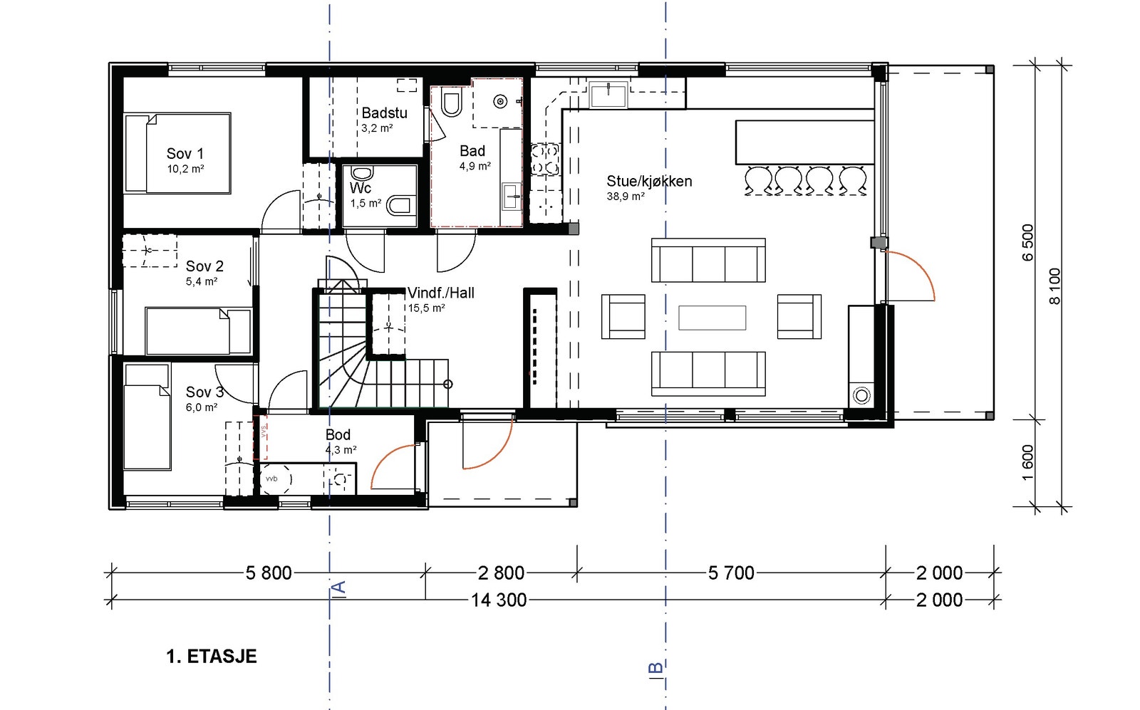 Plantegning 1 etg. Galleribilde