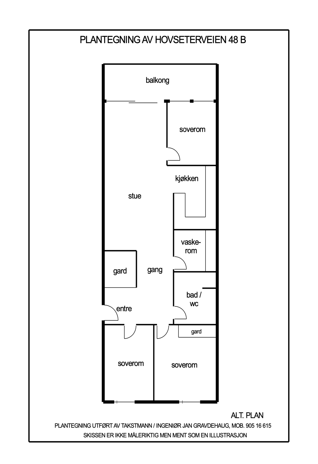 Alternativ plantegning med 3 soverom Galleribilde