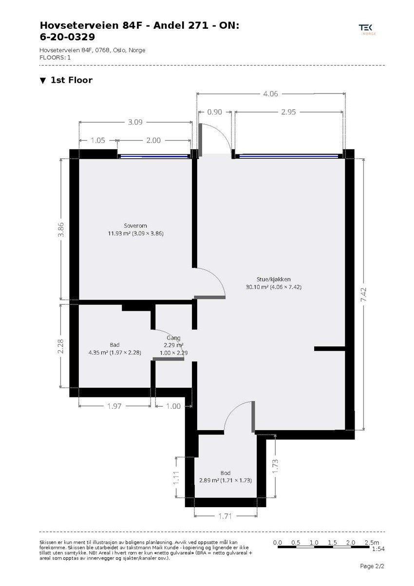 Hovseterveien 84F - 1. Etasje - Plantegning. Galleribilde