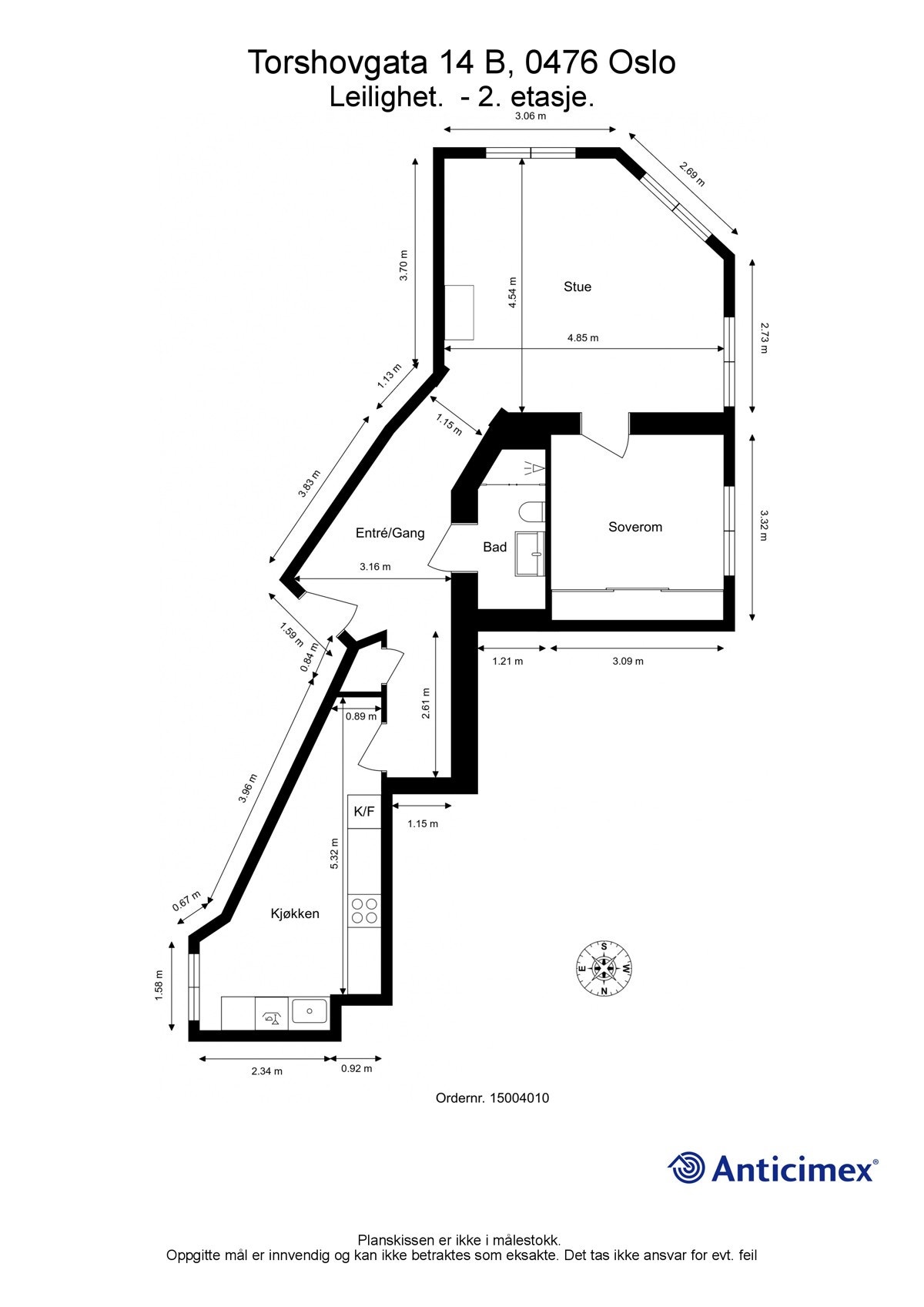 Plantegning. I tillegg disponerer leiligheten en kjellerbod på ca. 6,5m², samt en loftsbod med gulvareal på ca. 8m². Galleribilde