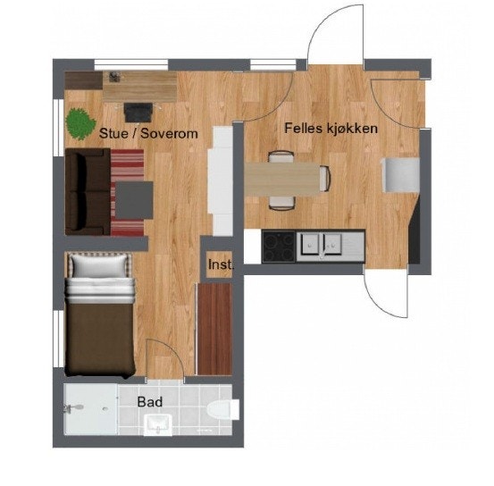HYBELLEILIGHET 1. - PLANTEGNING Galleribilde