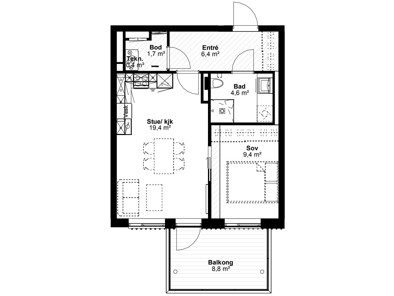 Plantegning - Bruttoareal 44 m² / Primærrom 40 m² Galleribilde