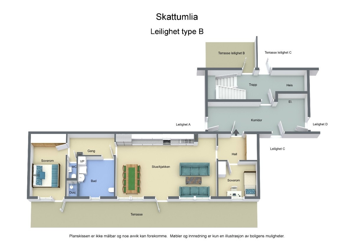 Skattumlia - Leilighet type B - 3D rev Galleribilde