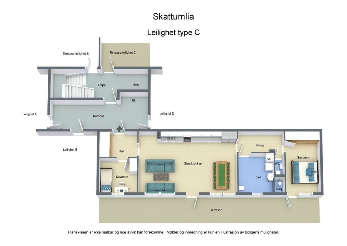Skattumlia - Leilighet type C - 3D rev Galleribilde