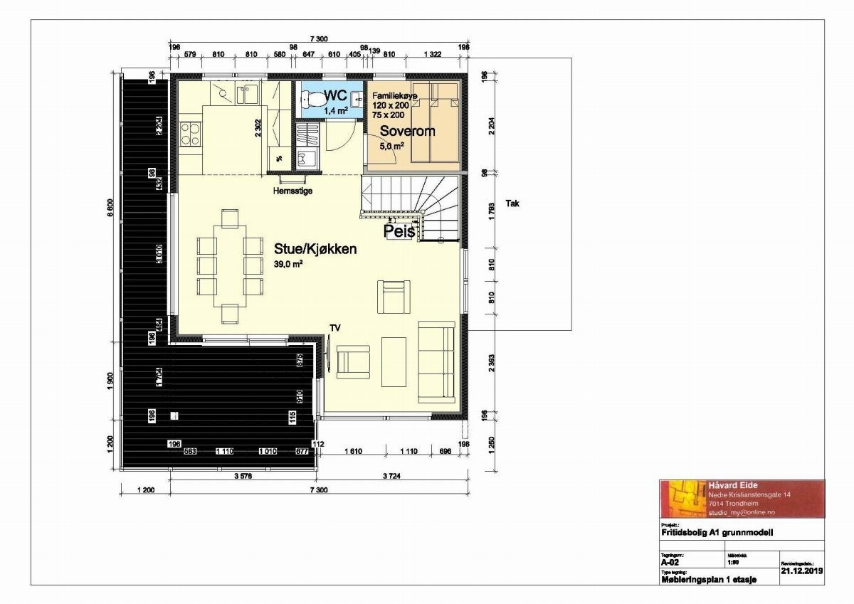 Plantegning plan 2 - Her får du en romslig oppholdssone, i tillegg til bad nr. 2 og et soverom. Galleribilde
