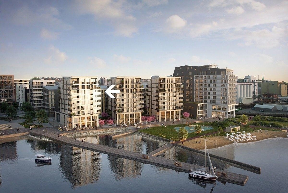 Den nye bydelen blir et attraktivt sentrum i Moss med boliger, handel og næringsvirksomhet, og ikke minst et pulserende liv! (Illustrasjonsbilde) Galleribilde