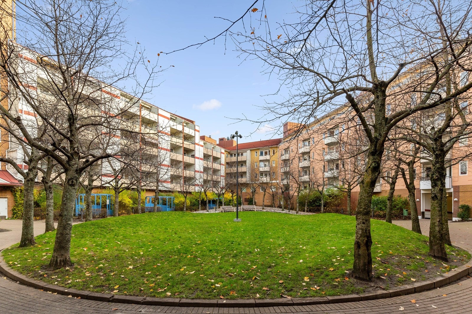 I hagen er det satt ut benker du kan ta med morgenkaffen til. Galleribilde