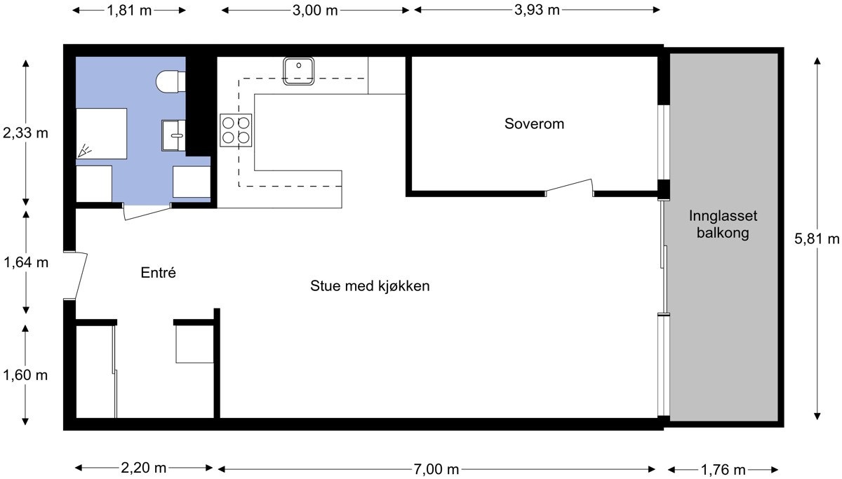 Tegningen er en illustrasjon. Megler/selger tar ikke ansvar for eventuelle avvik i forhold til boligens innredning. Galleribilde
