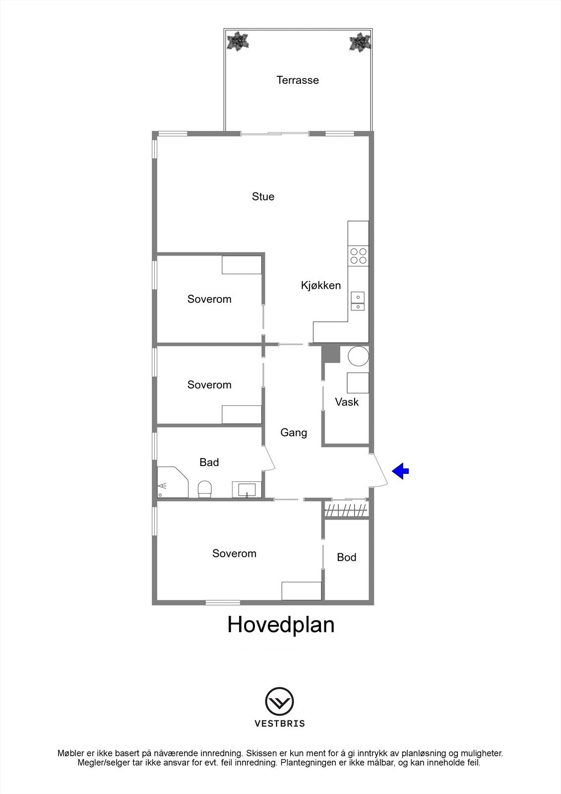 Plantegning - Melkevikvegen 48, 5565 Tysværvåg - Hovedplan - 2D Galleribilde