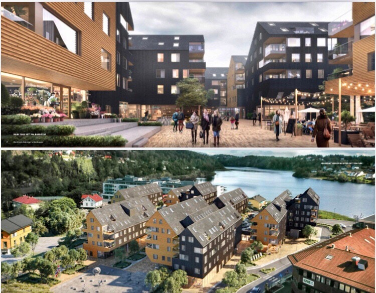 Heggedal Torg. Aktuelle leilighet vender ut mot Gjellumvannet. Galleribilde