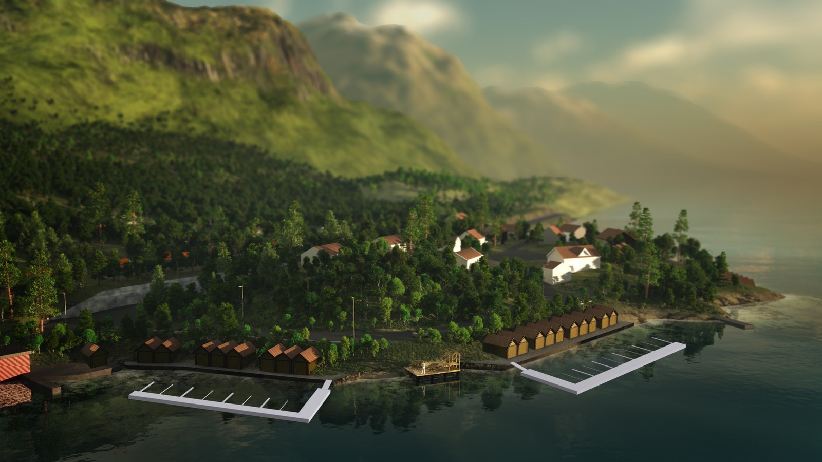 3D-illustrasjon med flytebrygger/båtplassar Galleribilde
