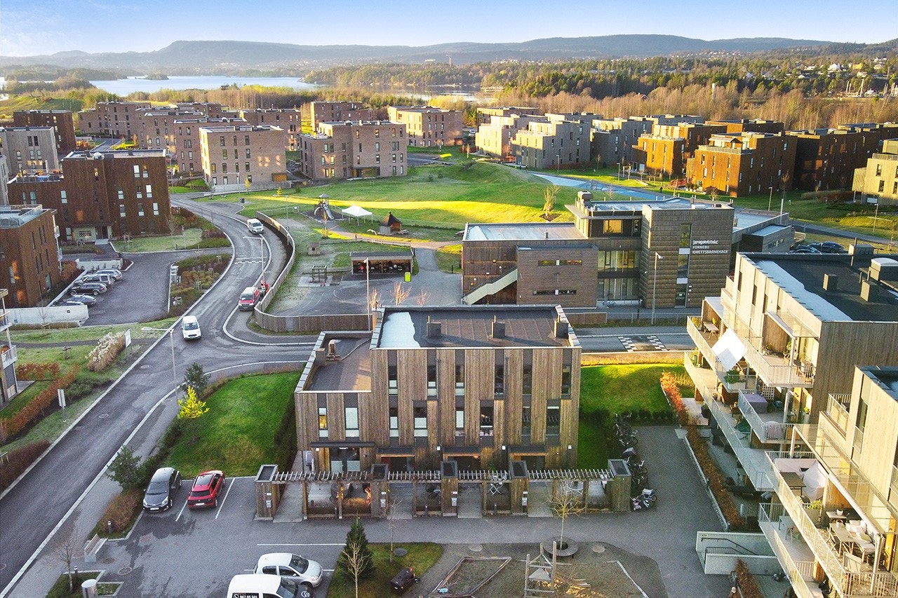Oversiktsbilde hvor man skimter vannet ute ved enden av Storøya. Galleribilde