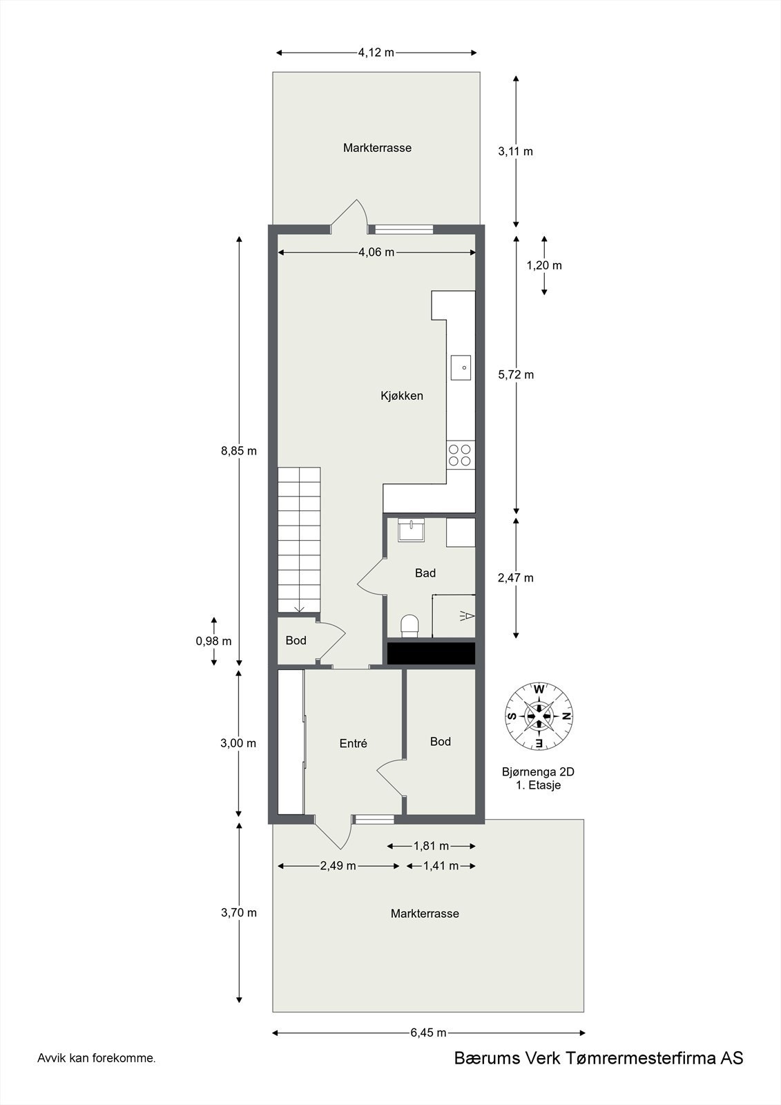 1. etasje byr på et lekkert spisekjøkken med utgang til hage, en stor og romslig entré, bad med opplegg for vaskemaskin og 2 boder. Galleribilde