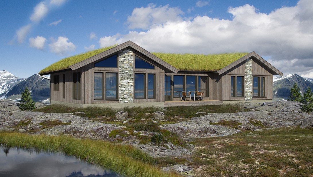 Blåne Hå 1 - Kompakt sportshytte, med en takhøyde som gjør den åpen og luftig. Her strømmer lyset inn, og naturen åpenbarer seg utenfor. Med hems. Galleribilde