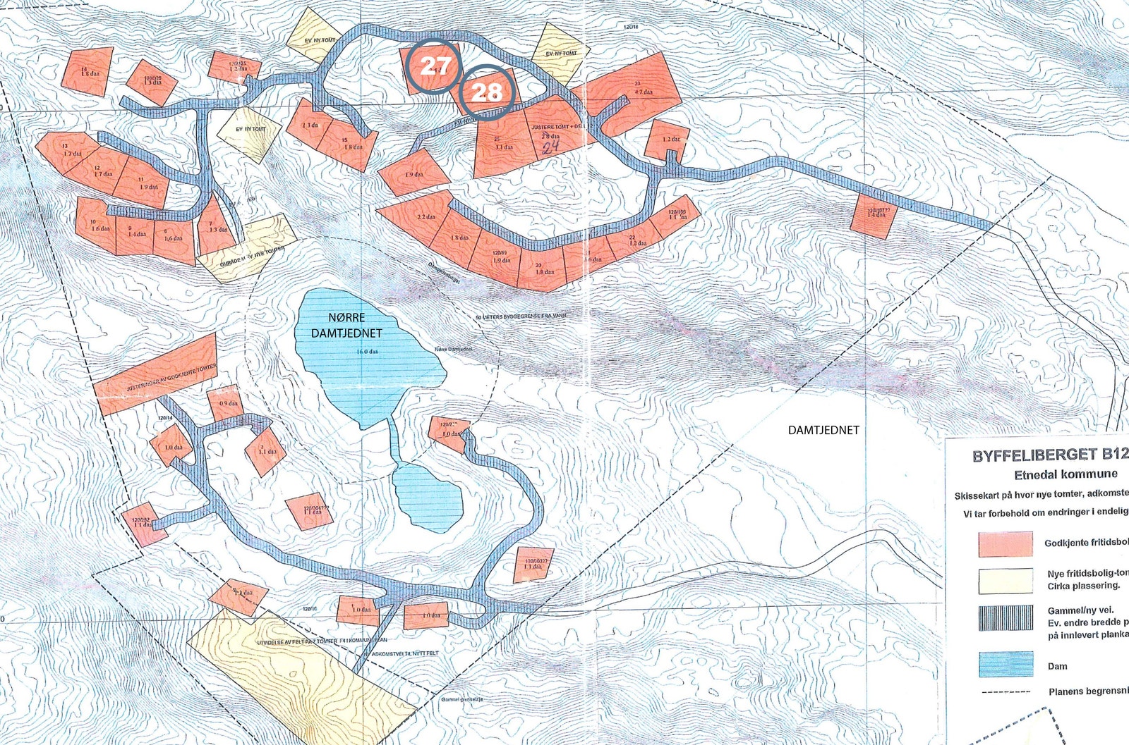 Tomteoversikt, med tomt nr 26 og 27 markert Galleribilde