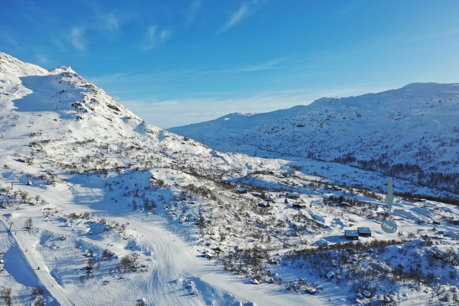 Plassering av hytten i forhold til Fidjeland skitrekk Galleribilde