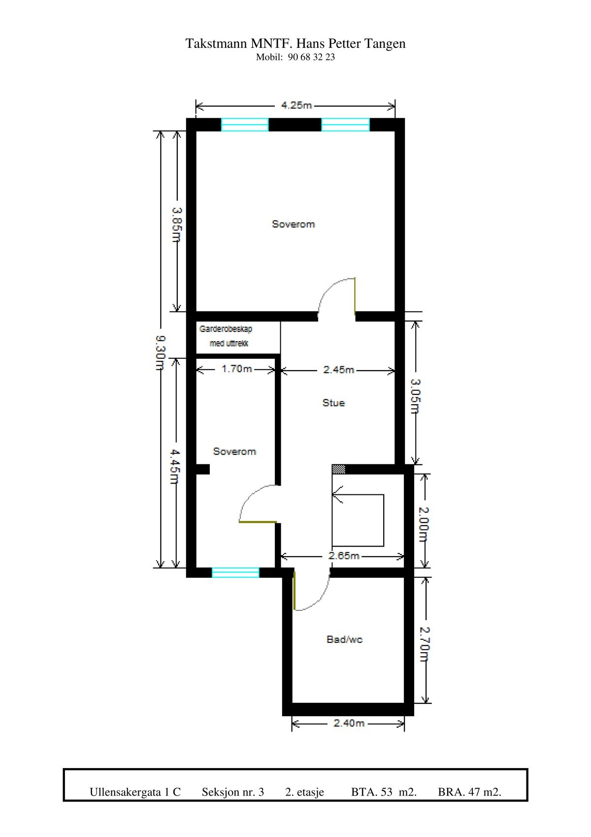Ullensakergata 1 C - Seksjon nr. 3 - 2. etasje - Opprinnelig planløsning Galleribilde