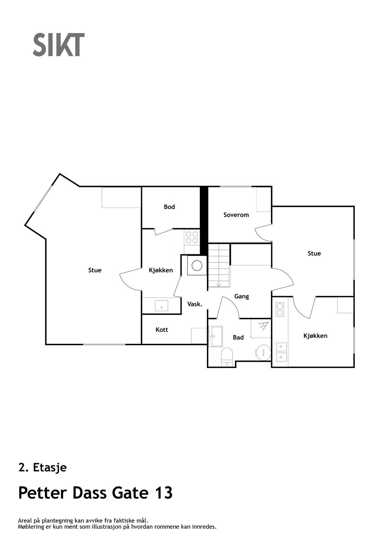 Plantegning Petter Dass Gate 13 | 2. etasje. Galleribilde