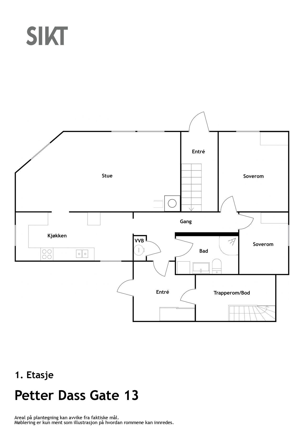 Plantegning Petter Dass Gate 13 | 1. etasje. Galleribilde