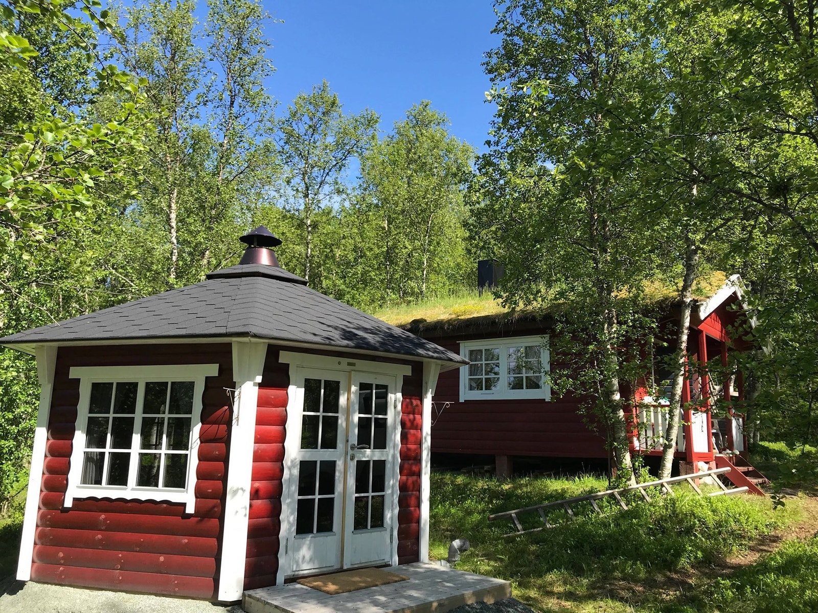 Sjarmerende lite tun med grillhytte og hytte. Tak skiftet. Ikke torv lenger hovedhytta. Ny platt lagt etter bilde tatt. Galleribilde