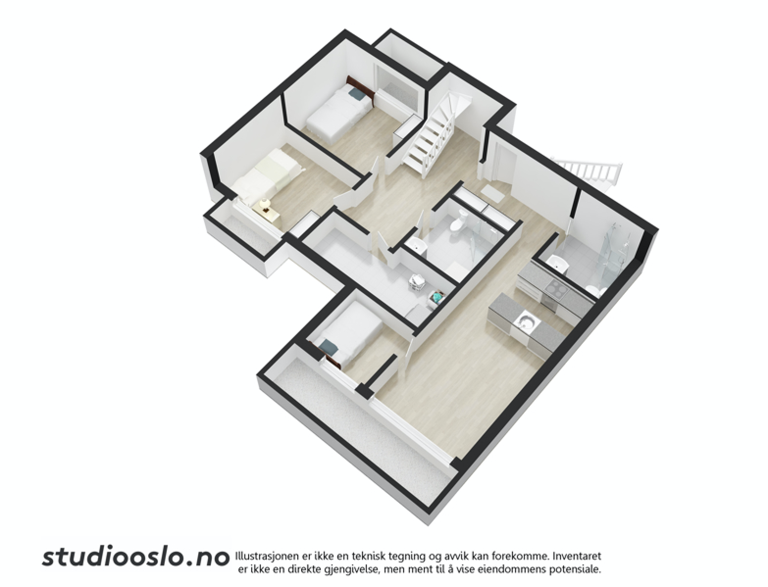 Plantegning over underetasjen, hybelen er til høyre på tegningen Galleribilde