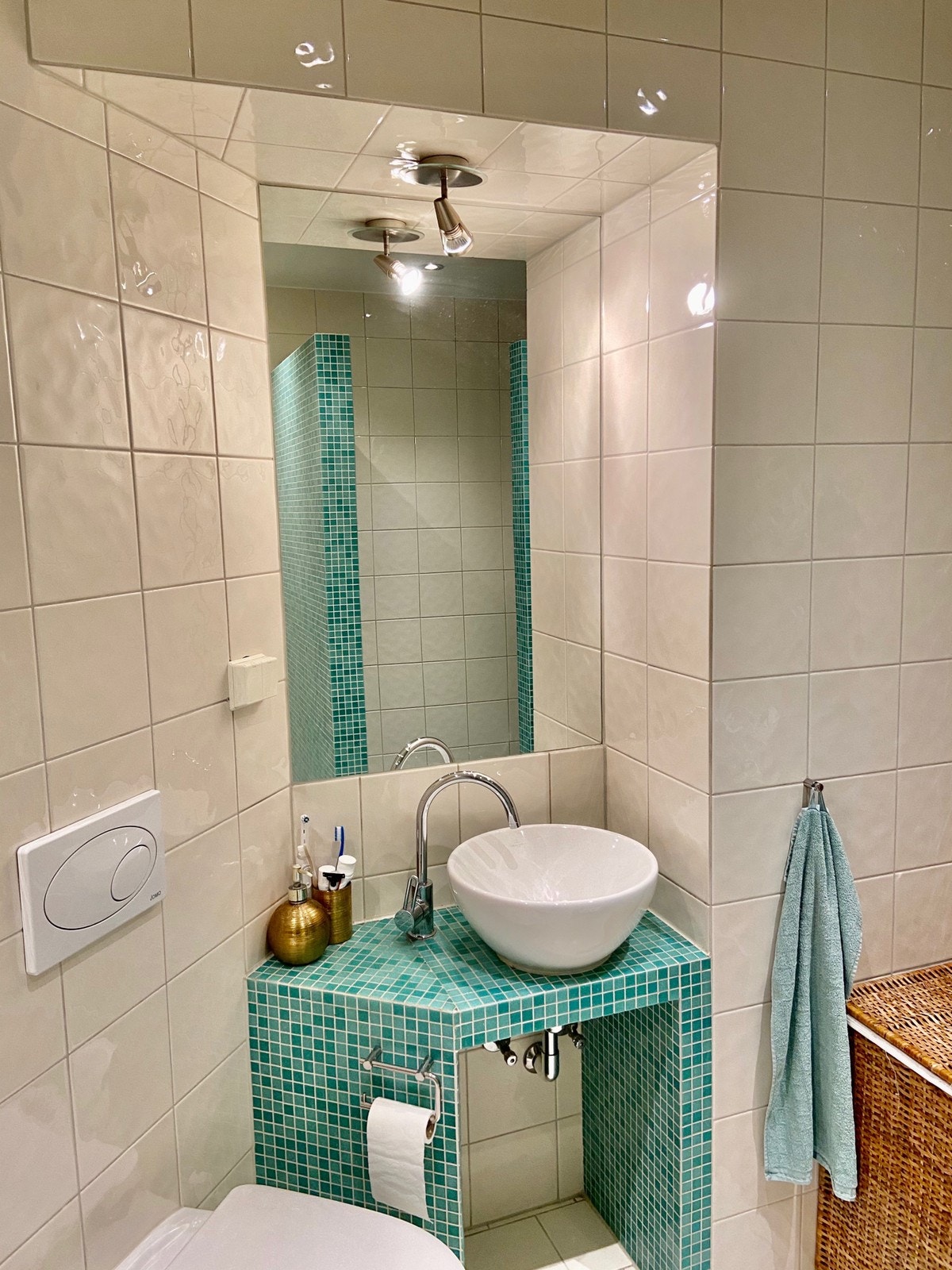 Fint bad med romslig dusj og vaskemaskin som følger med Galleribilde