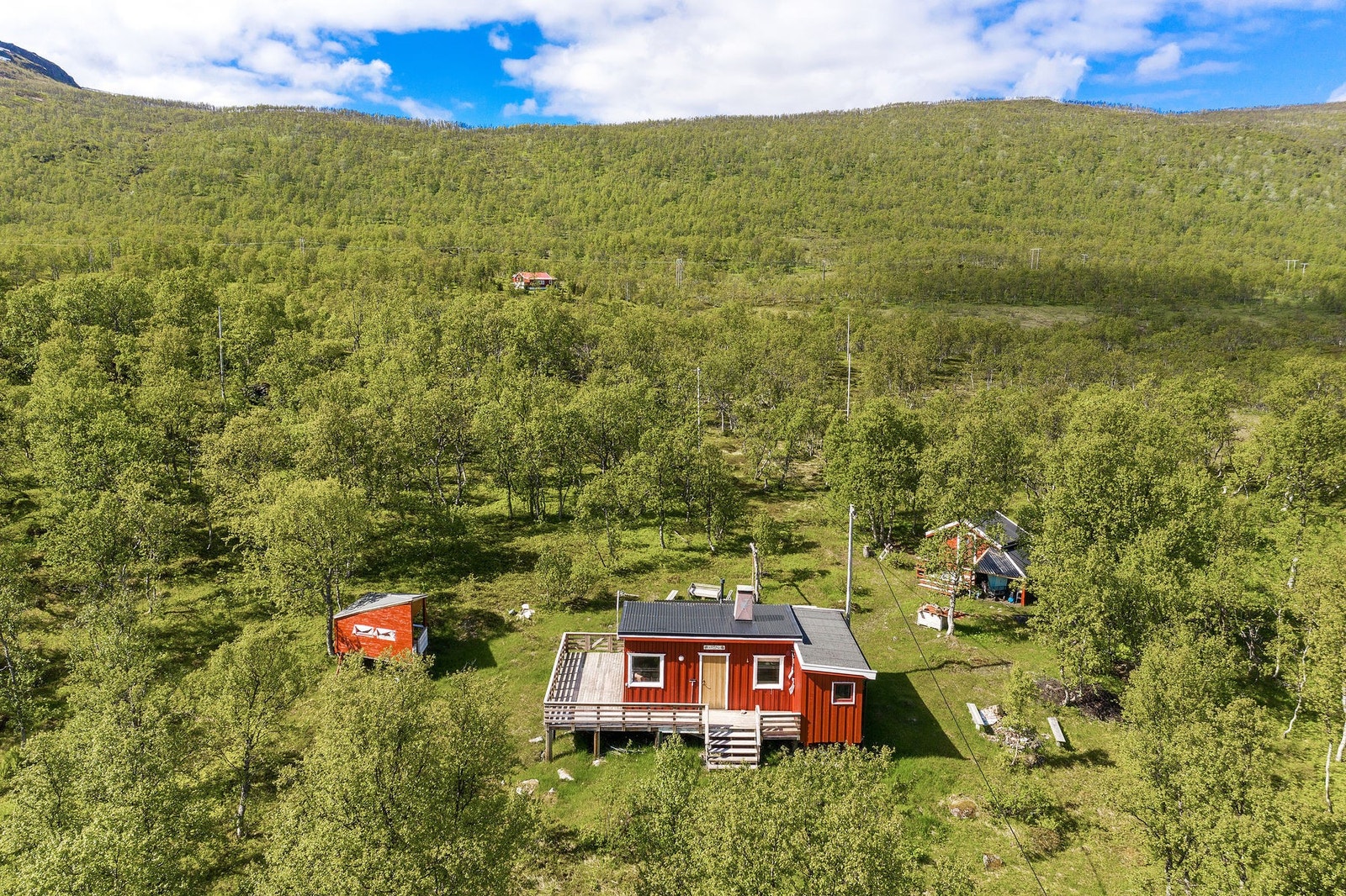 Ligger fint å skjermet fra vegen. Sti opp til hytta. Parkering i lomme ved vegen. Galleribilde