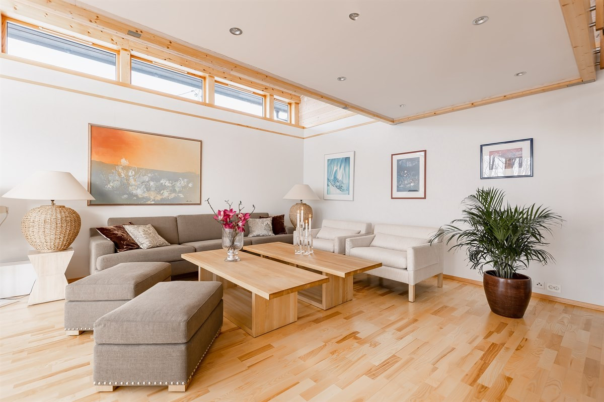 Lun stue i 1. etasje med downlights