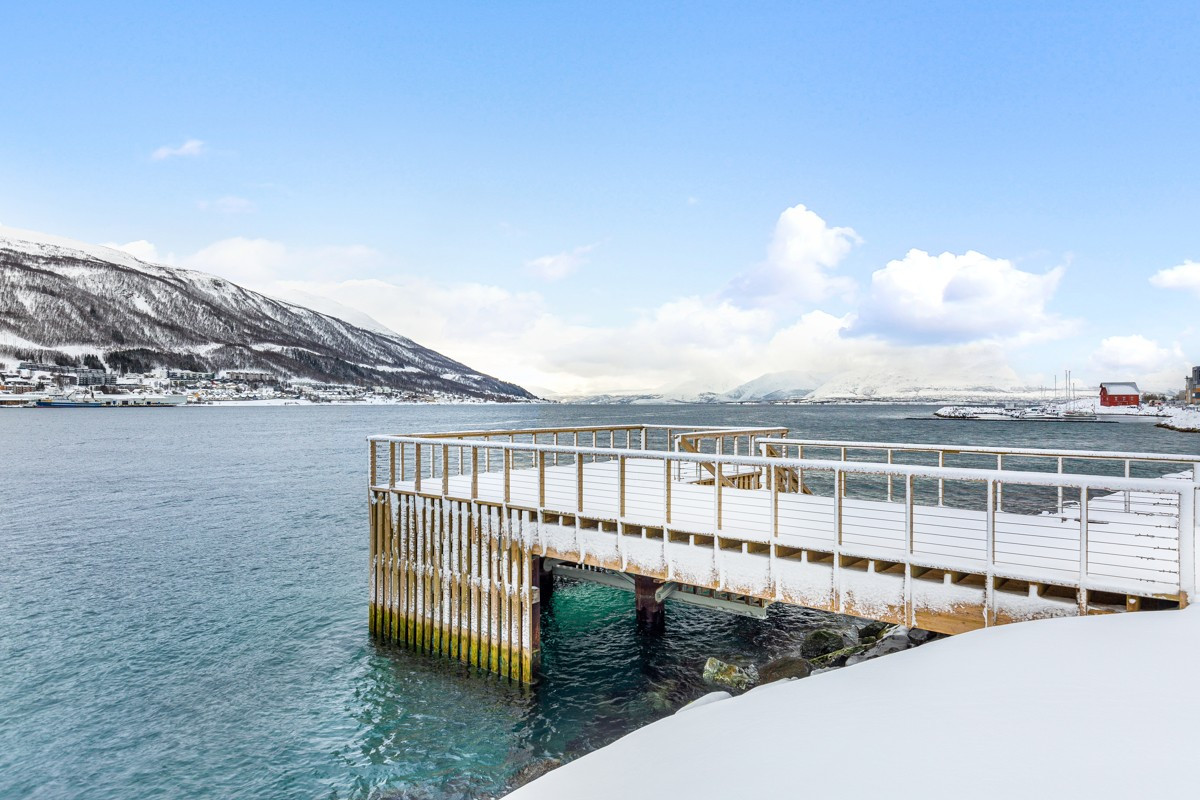 Her kan man nyte innseilingen av hurtigruten til Tromsø havn