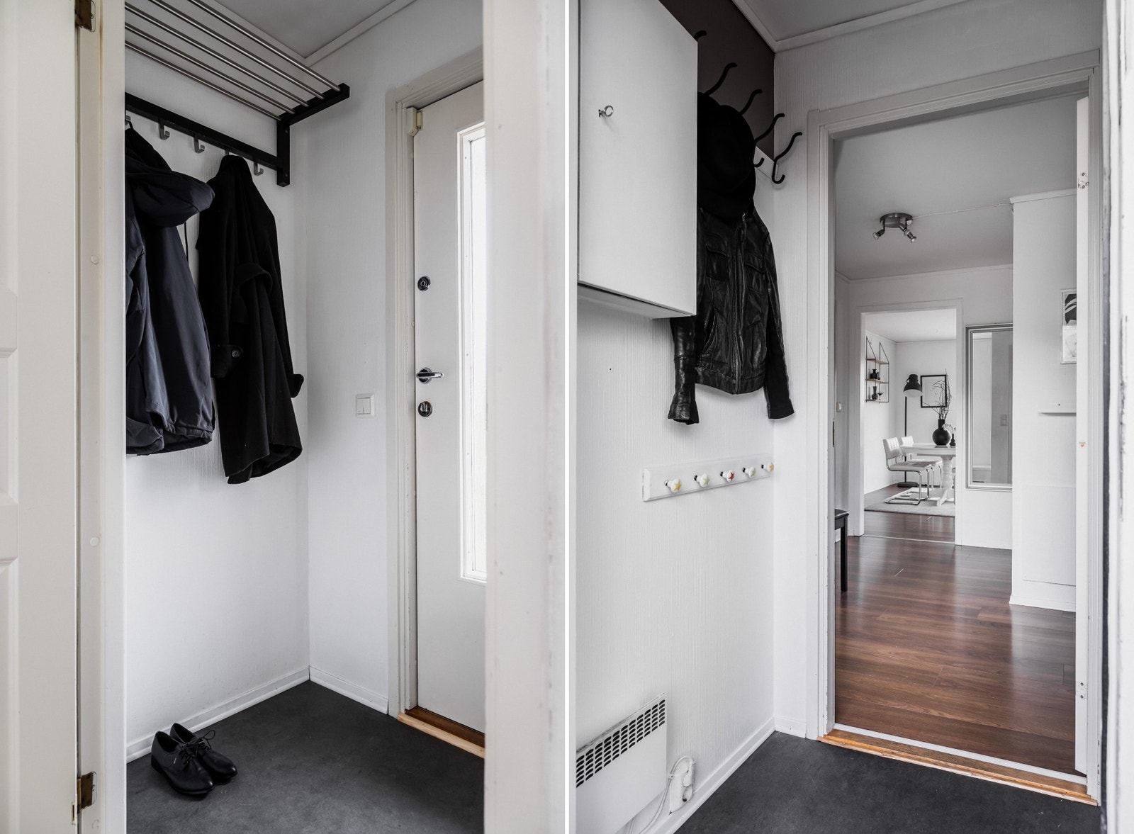 Entréen er innredet med knagger til yttertøy. Galleribilde