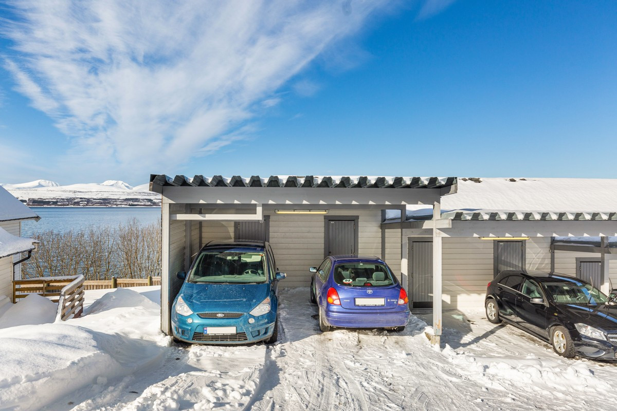Parkering i carport med sportsbod i bakkant
