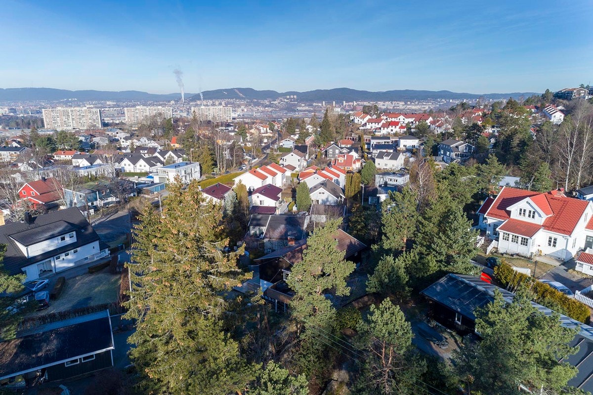 Dronebilde av nærmområde tatt på 11meters høyde. Galleribilde