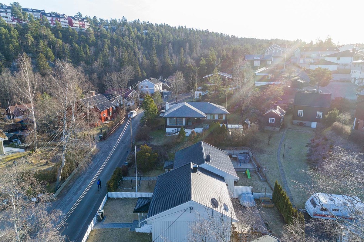 Dronebilde av nærmområde tatt på 11meters høyde. Galleribilde