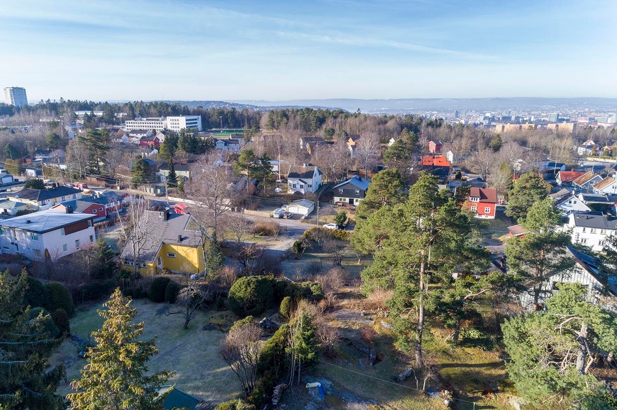 Dronebilde av nærmområde tatt på 11meters høyde. Galleribilde