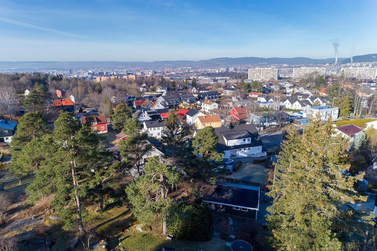 Dronebilde av nærmområde tatt på 11meters høyde. Galleribilde