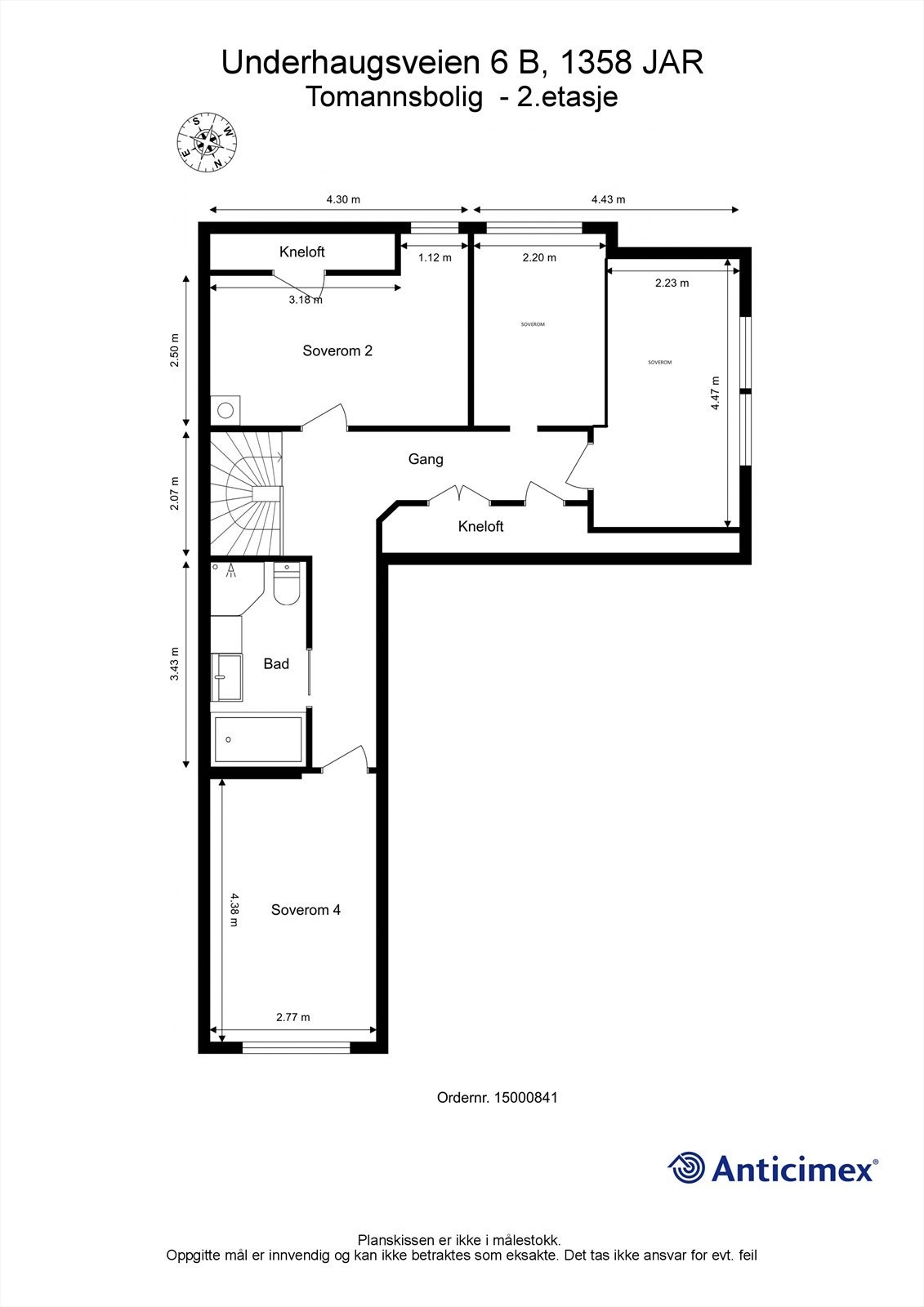 Alternativ plantegning av 2.etg. med 4 soverom. Boligen har 4 soverom på originale bygningstegninger Galleribilde