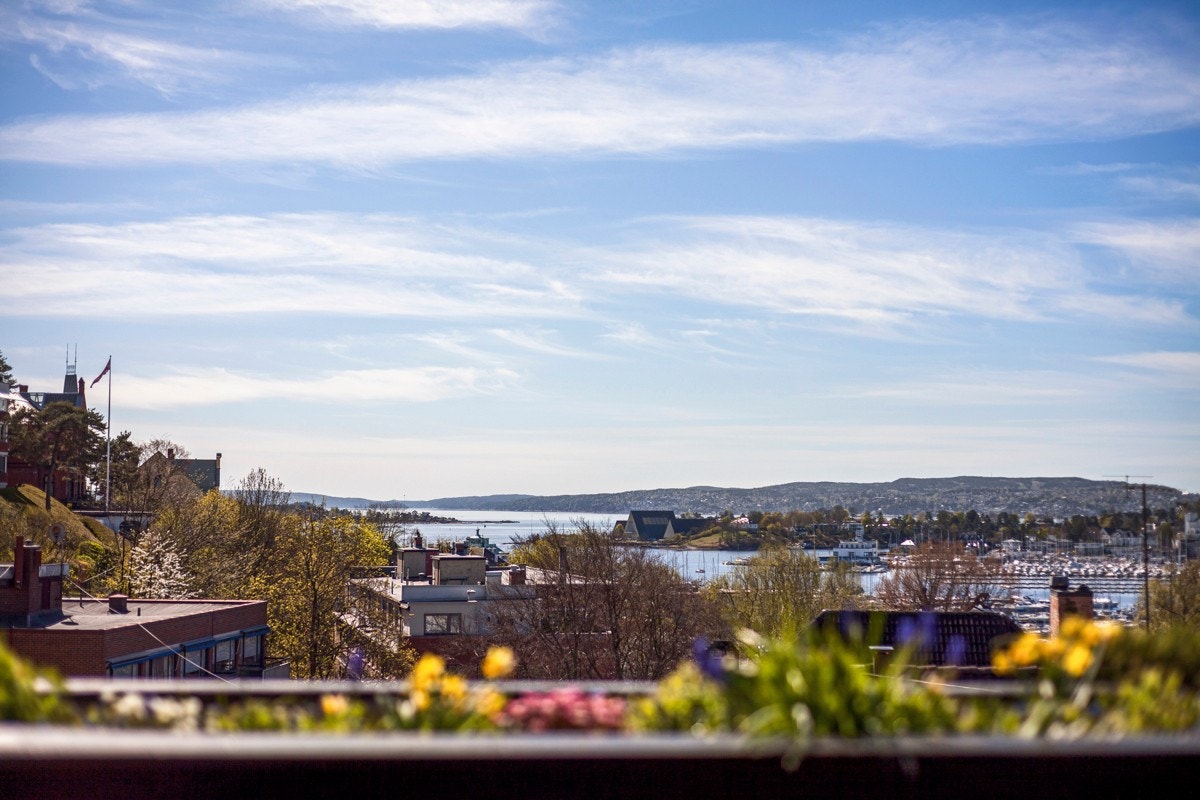 Leiligheten har en nydelig utsikt mot Gimletoppen, Frognerkilen, Bygdøy, Oslofjorden, Nesodden og Kolsås Galleribilde